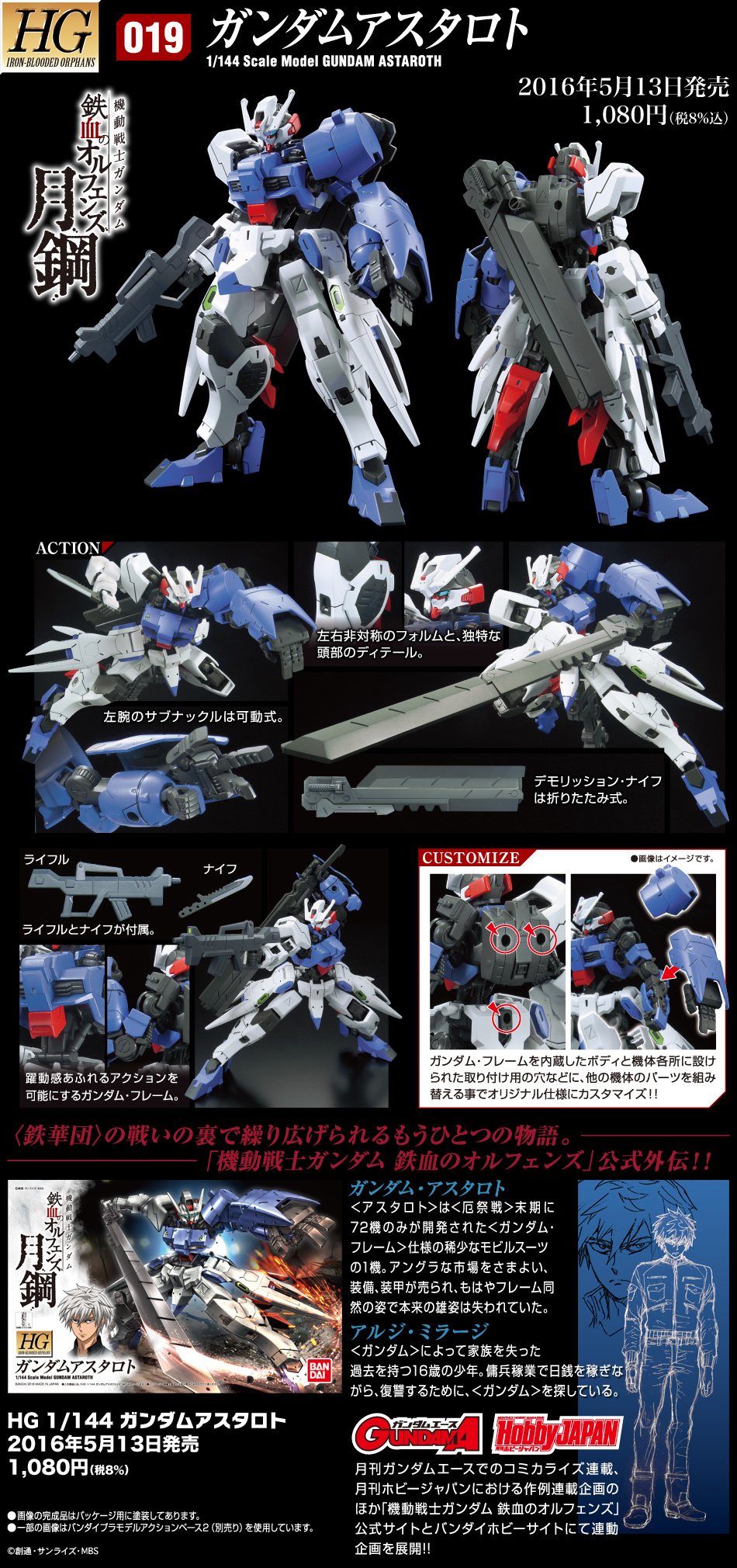 BAS2340122 Bandai HGIBO 1/144 Gundam Astaroth Model Kit